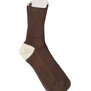 Brunello Cucinelli Braune gerippte Baumwollsocken für Herren mit beigem Kontrast