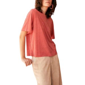 Iora Lurex Jersey T-Shirt in Korallen – 7706229538876