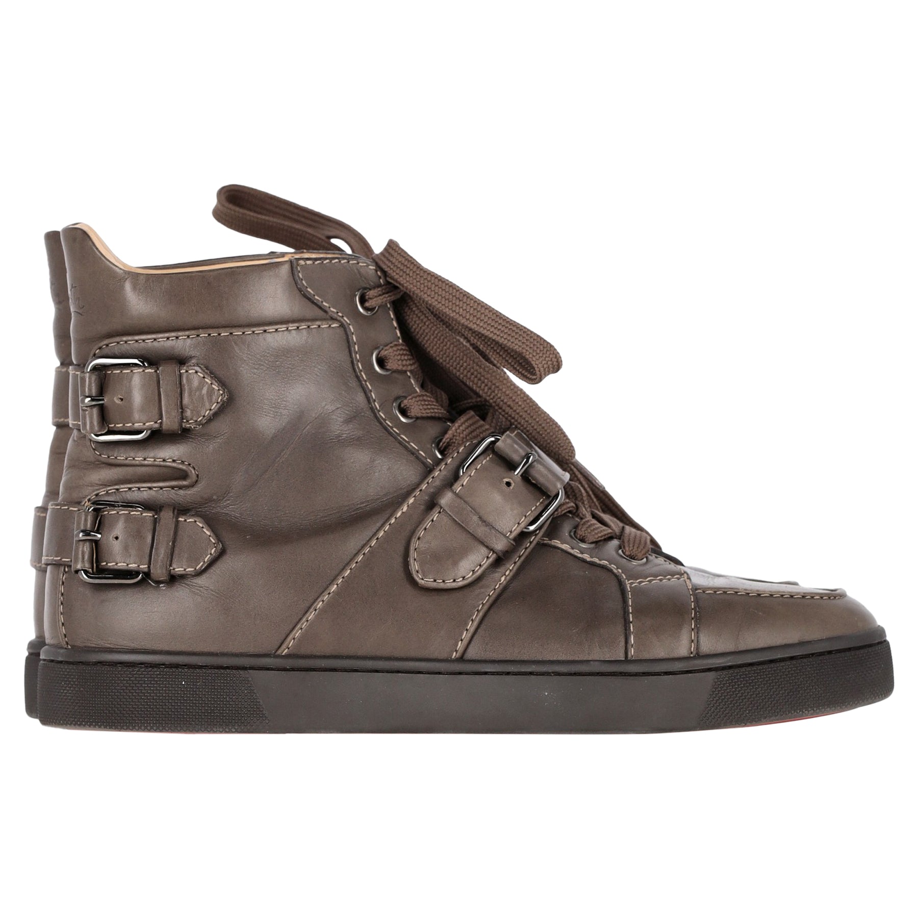 Christian Louboutin Mickael Flat High Top Sneakers aus braunem Leder 7833151242300