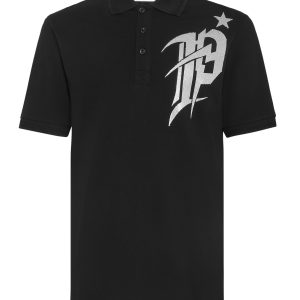 schmale Passform Poloshirt ss Gothic Plein mit Kristallen