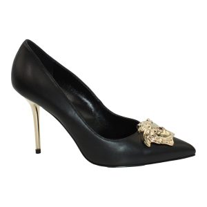 Versace Medusa Head – spitze Pumps aus schwarzem Leder – 7703694606396