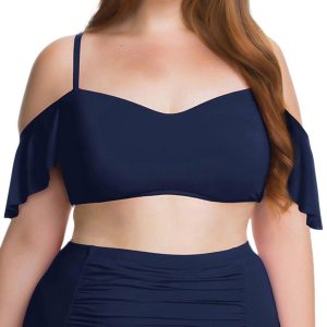 Flounce Off The Shoulder Rüschen Bikini Top – plus indigo 7676759015484