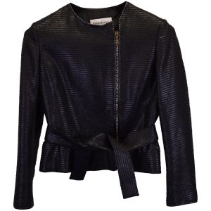 Saint Laurent Zipped Belted Cropped Jacke aus schwarzer Wolle 7748801396796