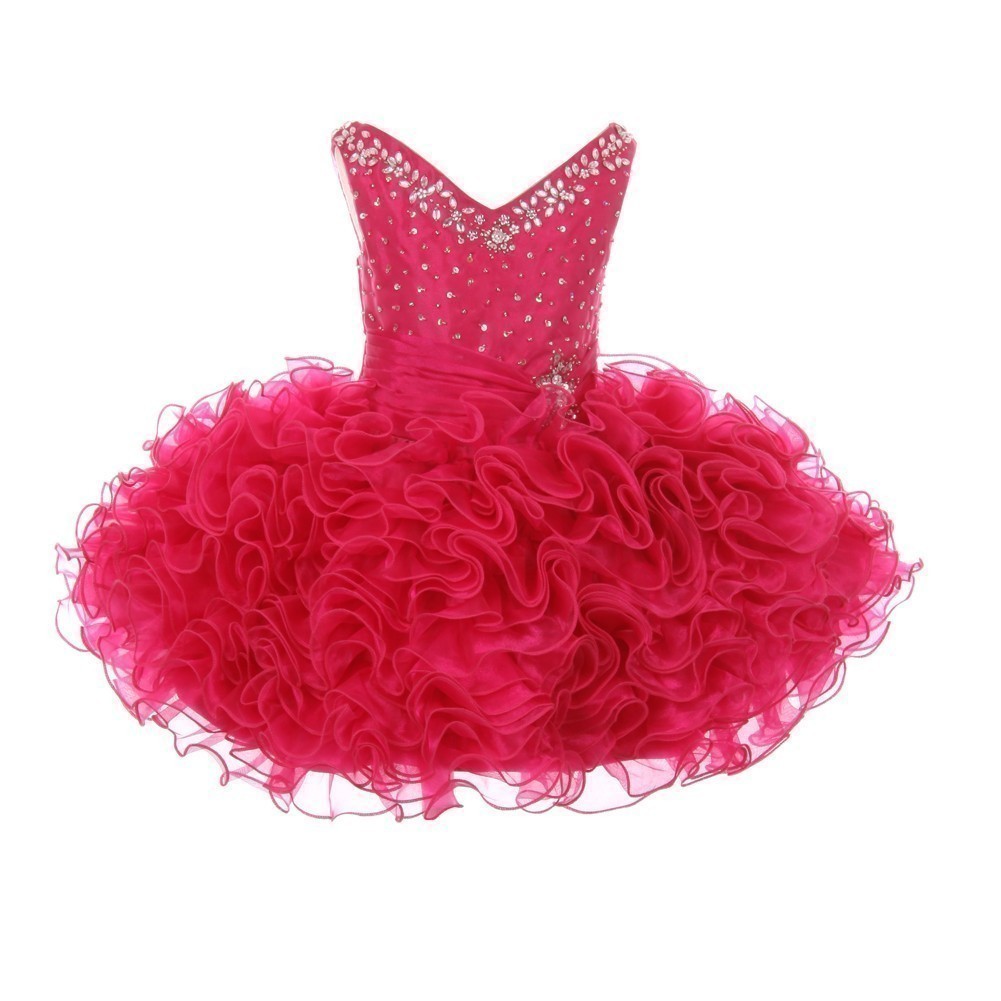 RainKids Kurzes Festzugskleid für kleine Mädchen in Fuchsia mit Perlen und Rüschen aus Organza, 2–4 Jahre