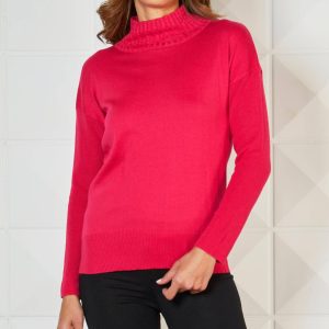 Braided Mock Neck gerippte Ärmel oben in Rose