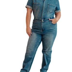 Kurzarm Jeans Overall in mittlerer Waschung 7704750424124
