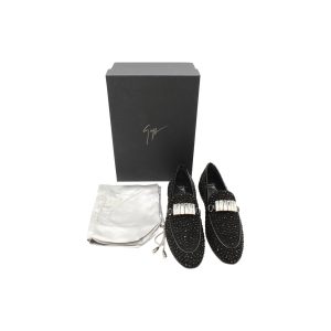Giuseppe Zanotti – verzierte Loafer aus schwarzem Veloursleder – 7703702929468
