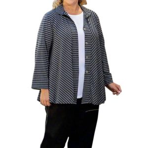 Lange Ärmel gemma Shirt Jacke – plus Größe in grau