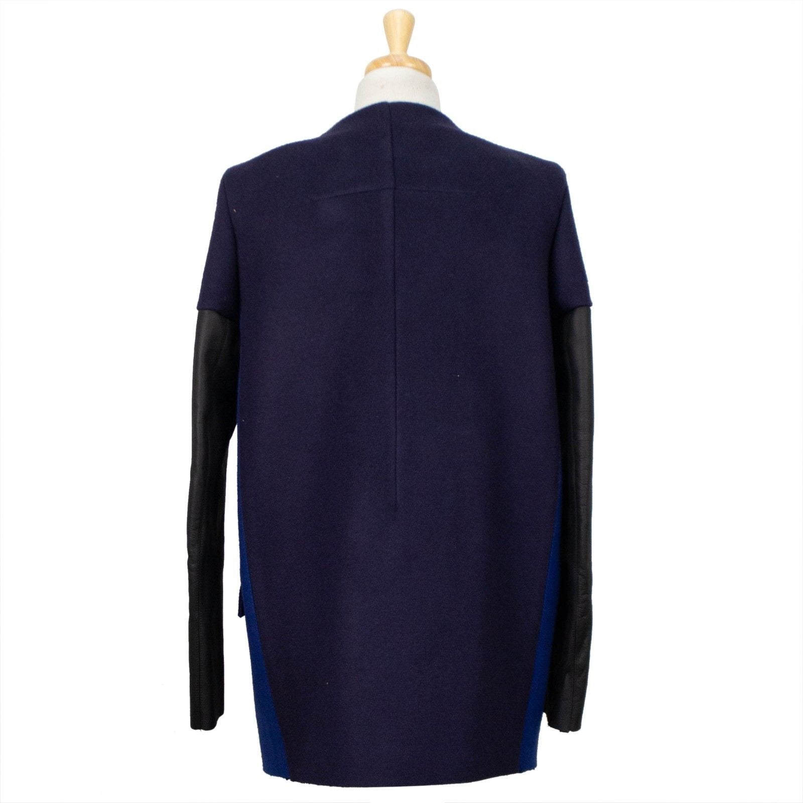 blau Kontrast Panel Leder gefüttert Mantel