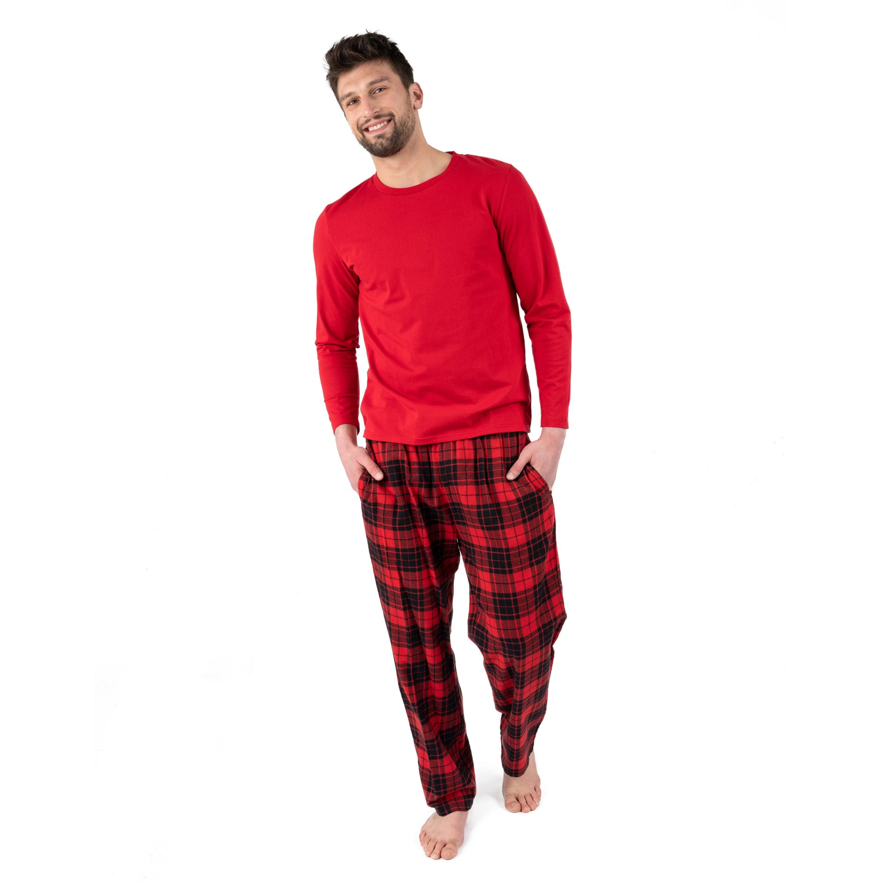 Christmas Herren Baumwolle Top Flanell Pant Pyjamas Plaid