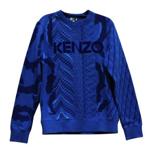 Kenzo Logo gesticktes Jacquard Sweatshirt aus blauer Baumwolle 7833177751612