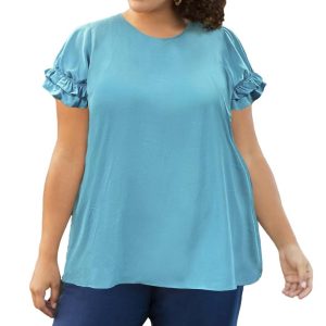 Kurzarm Rüschenbluse – plus Größe in Seeschaum