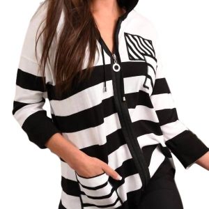 Multi Stripe Sleeve Kapuzenjacke in schwarz/multi