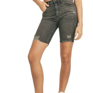 Destroyed Hem Biker Shorts in schwarz