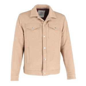 Brunello Cucinelli Trucker-Jacke aus beigefarbener Wolle und Kaschmir