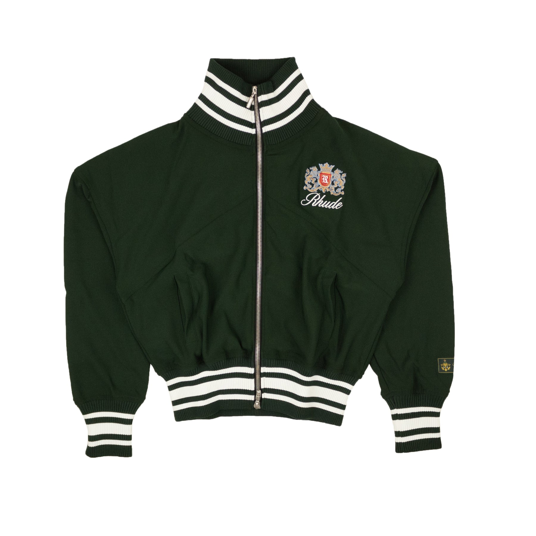 Waldgrüne gerippte Trainingsjacke aus Polyester