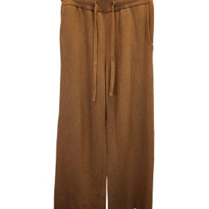 Nanushka Oni gerippte Hose aus brauner Wolle mit geradem Bein 7748662165564