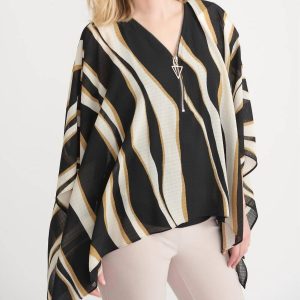 Waves Reißverschluss Top in Schwarz/Beige/Creme