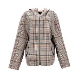 Hermes Checkered Print Kapuzen-RV Jacke aus brauner Bio-Baumwolle 7748775608380