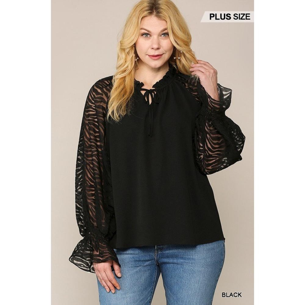 Zebra Burnout Sleeve zerrüttete Hals Blase Crepe Bluse 7805699555388