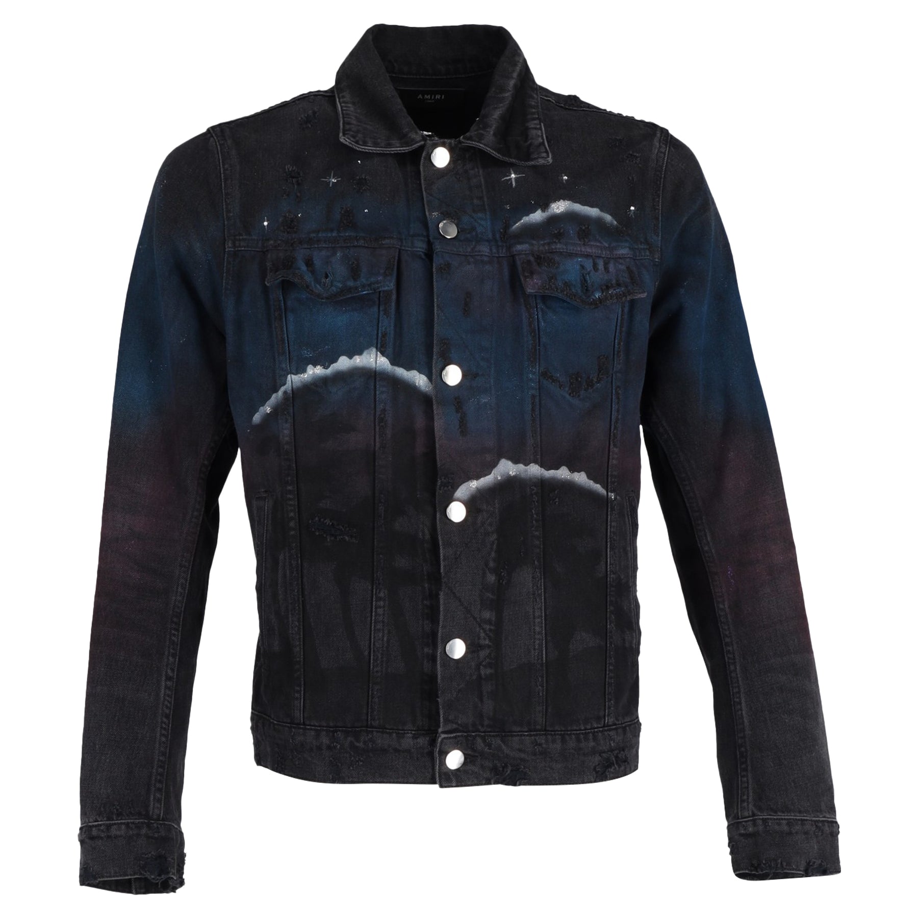 Amiri Airbrush Trucker Jacke aus schwarzem Denim 7748675010620