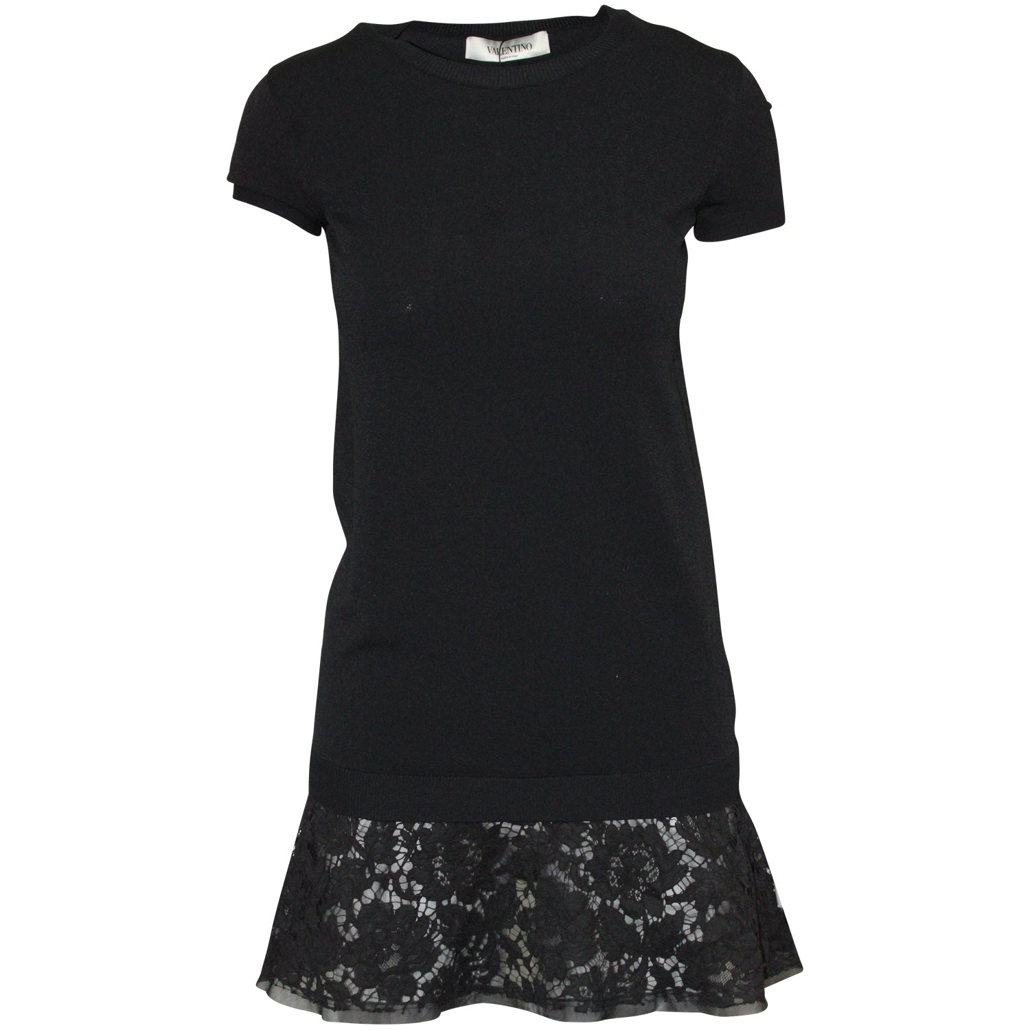 Valentino Fluted Laced Hem T-Shirt Kleid aus schwarzer Baumwolle 7703691362364