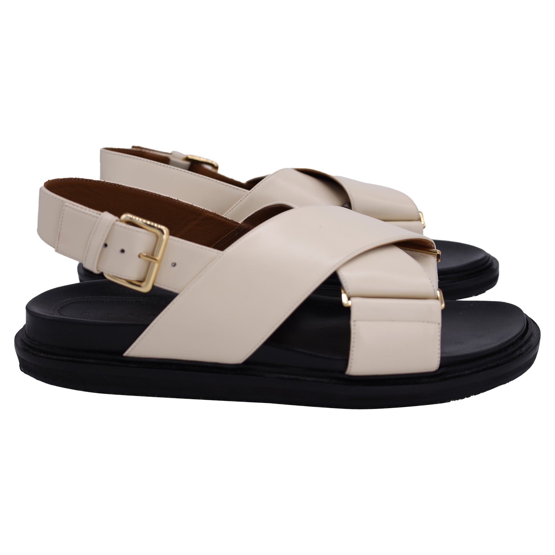 Marni Fussbett Criss-Cross Sandalen aus cremefarbenem Leder 7833157337148