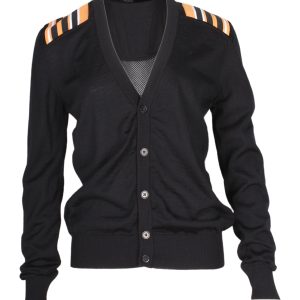 Balmain Stripe Detail Strickjacke aus schwarzer Wolle 7703682383932