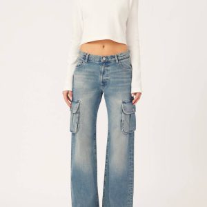 Zoie Wide Leg Cargo Low-Steak Jeans in blau