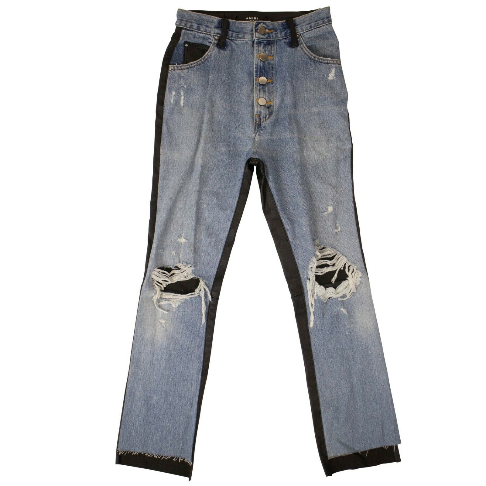 Amiri Denim-Lederjeans – Blau/Schwarz