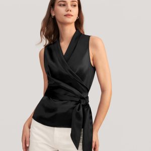 Damen elegante Seide Wrap Bluse