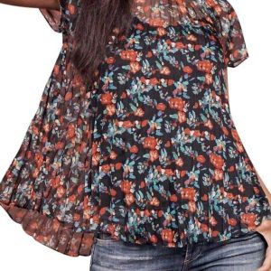 Plissiertes Top mit mehrfarbigem Blumenmuster