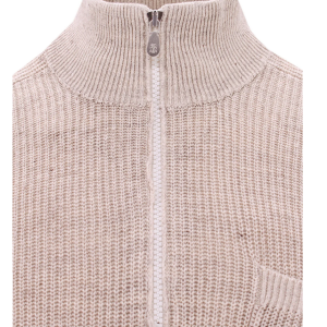Brunello Cucinelli Herrenpullover mit halbem Reißverschluss in Beige