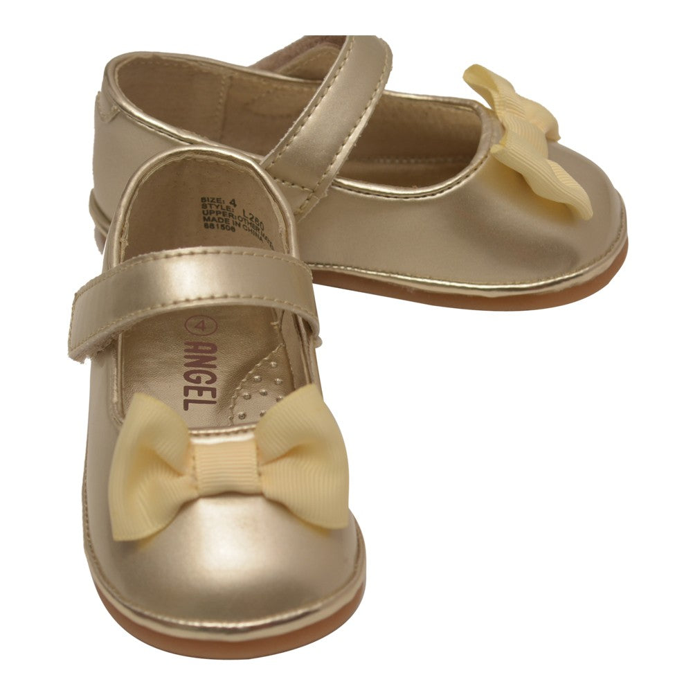Baby Mädchen Gold Patent Grosgrain Schleifendetail Mary Jane Freizeitschuhe 1-4 Baby