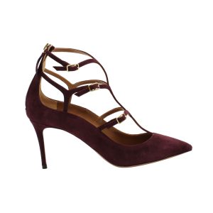 Aquazzura Eternity – Veloursleder-Pumps mit Riemchen in Maroon – 7703690412092