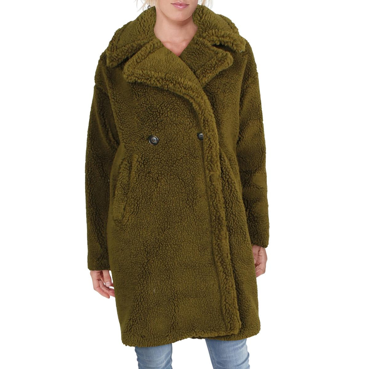 faux Fell Mittellange Teddyjacke mit Kerb Revers