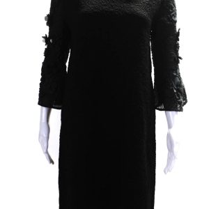 Fendi Damen verziert kurzen Ärmel Jacquard Schicht Kleid schwarz 7833490980924