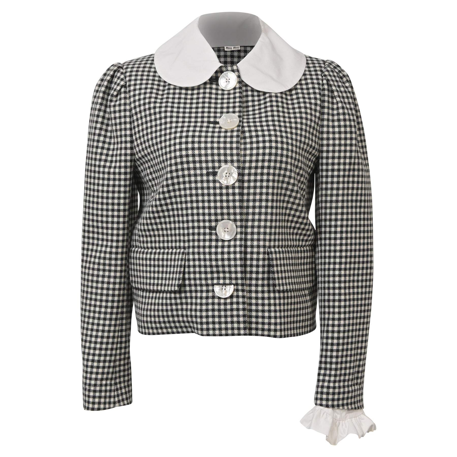 Miu Miu Gingham Buttoned Jacke aus schwarzer Wolle 7765046460476