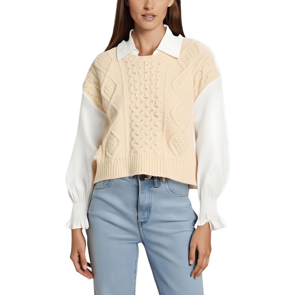 Schichtkabel Strick V-Ausschnitt Pullover