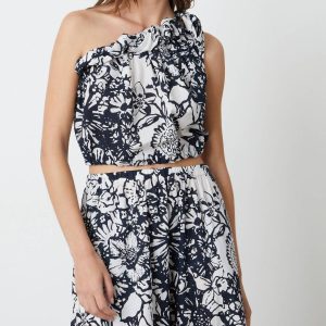 Camilla Clementine Print One Shoulder Top in schwarz