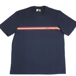 Bally 6233735 Herren Marineblau 100% Baumwolle gestreiftes Logo T-Shirt 7706099646524