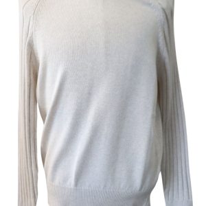 Brunello Cucinelli Weißer Herrenpullover aus Baumwolle mit Raglanärmeln