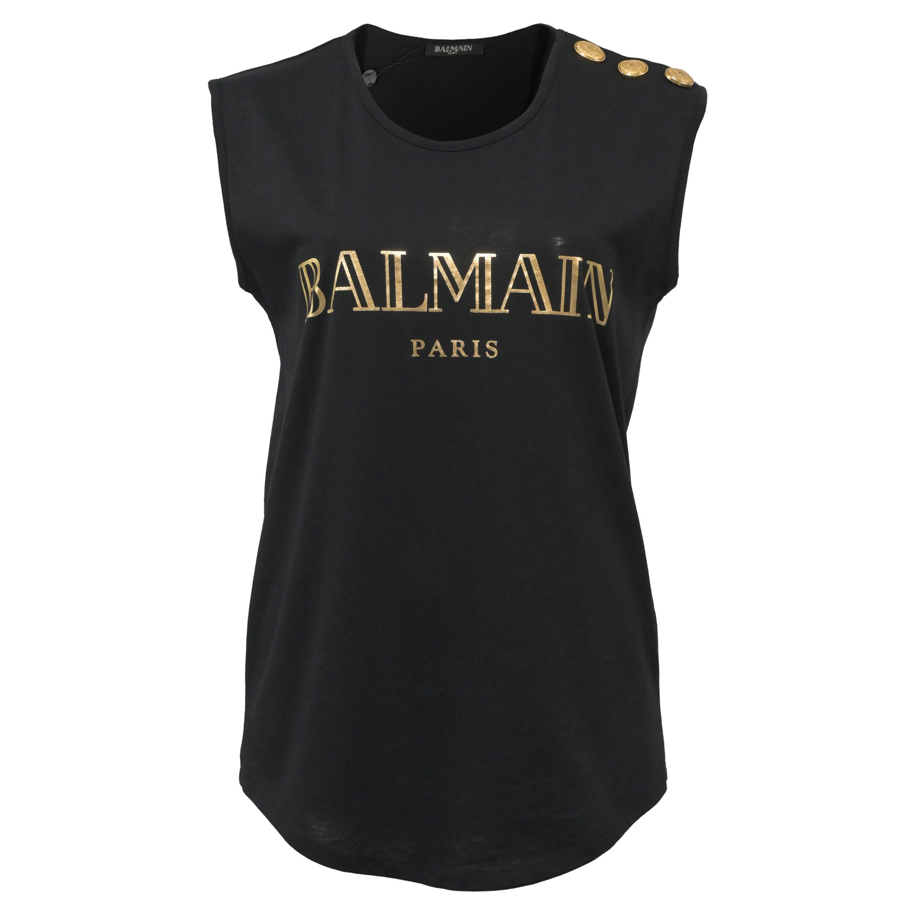 Balmain Paris Logo Print Tank Top in schwarze Baumwolle 7748748607548