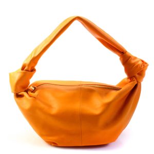 Bottega Veneta Damen-Handtasche mit einem Griff und Reißverschluss oben und doppeltem Knoten, orangefarbenes Leder
