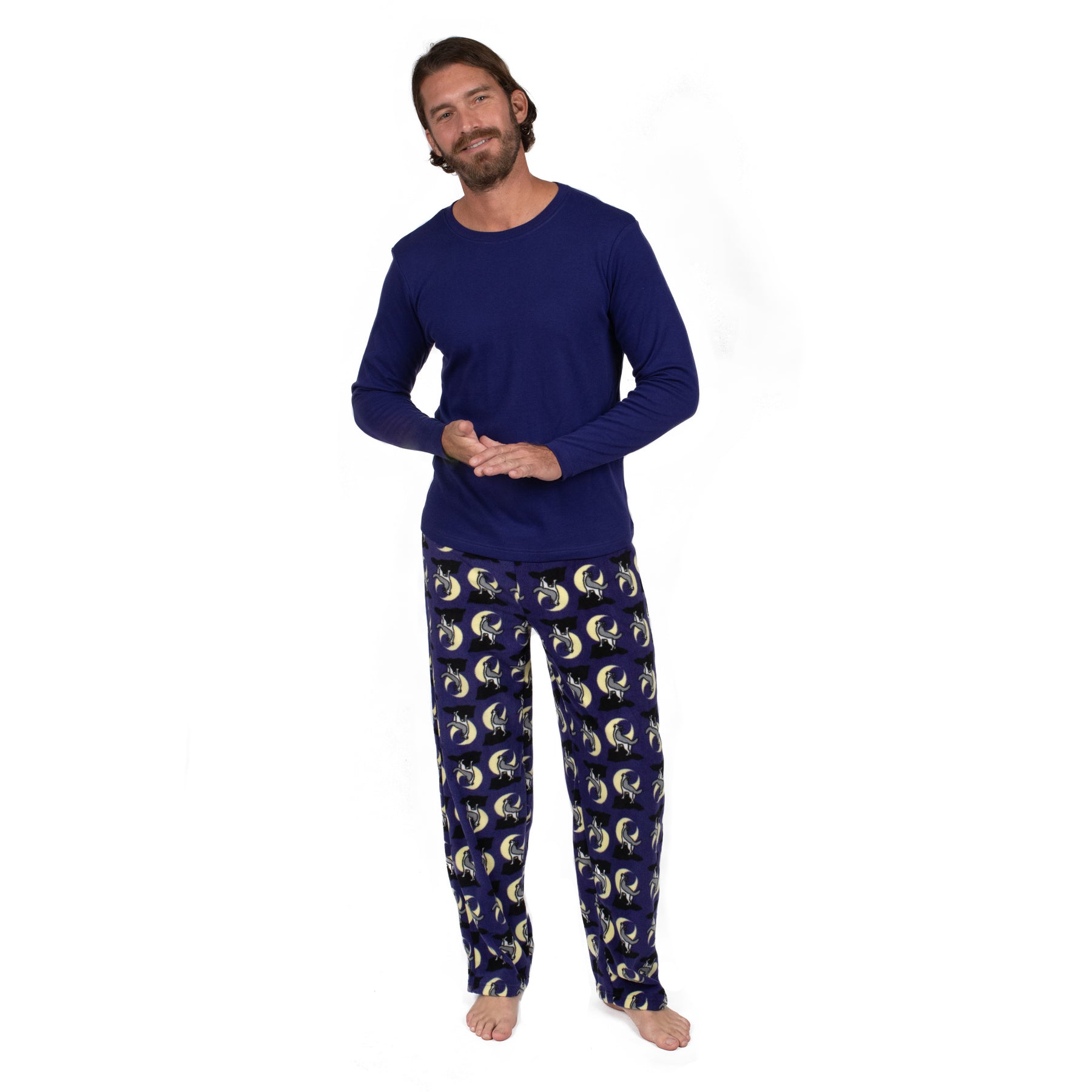 Herren Baumwolle Top und Fleece Hose Pyjamas Wolf