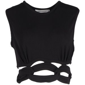 Christopher Esber Chain-Linked Rib Knit Crop Top aus schwarzem Polyester