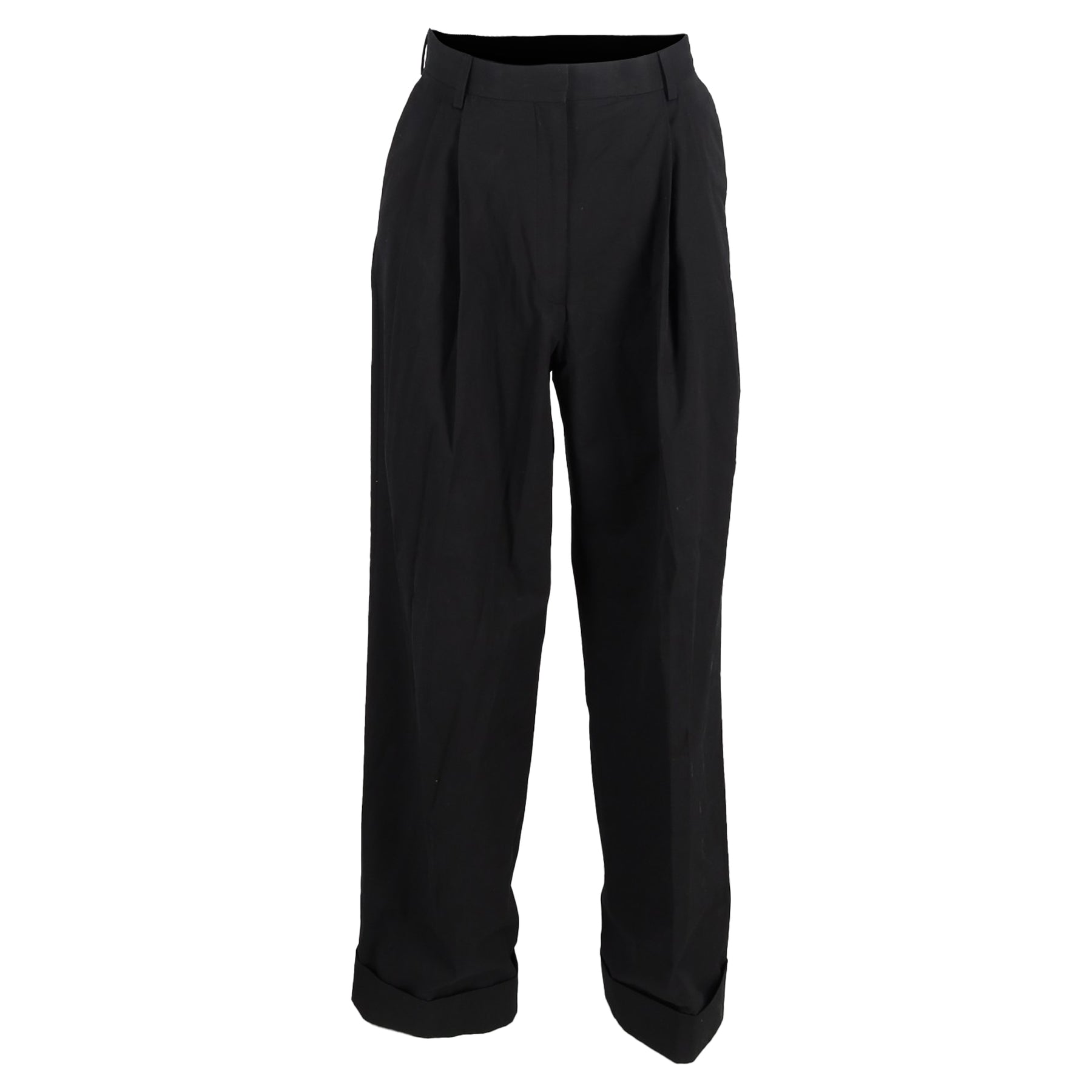 Dries Van Noten – Hose aus schwarzer Wolle mit Falten, hohem Bund und weitem Bein – 7833145606204