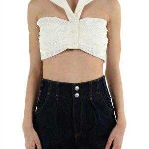 Draped Crop oben in Stretch Poplin in weiß – 7706133561404