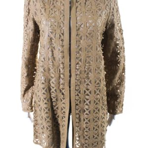 In Transit Damen Leder Haken Verschluss lange Ärmel Mantel beige – 7833579061308