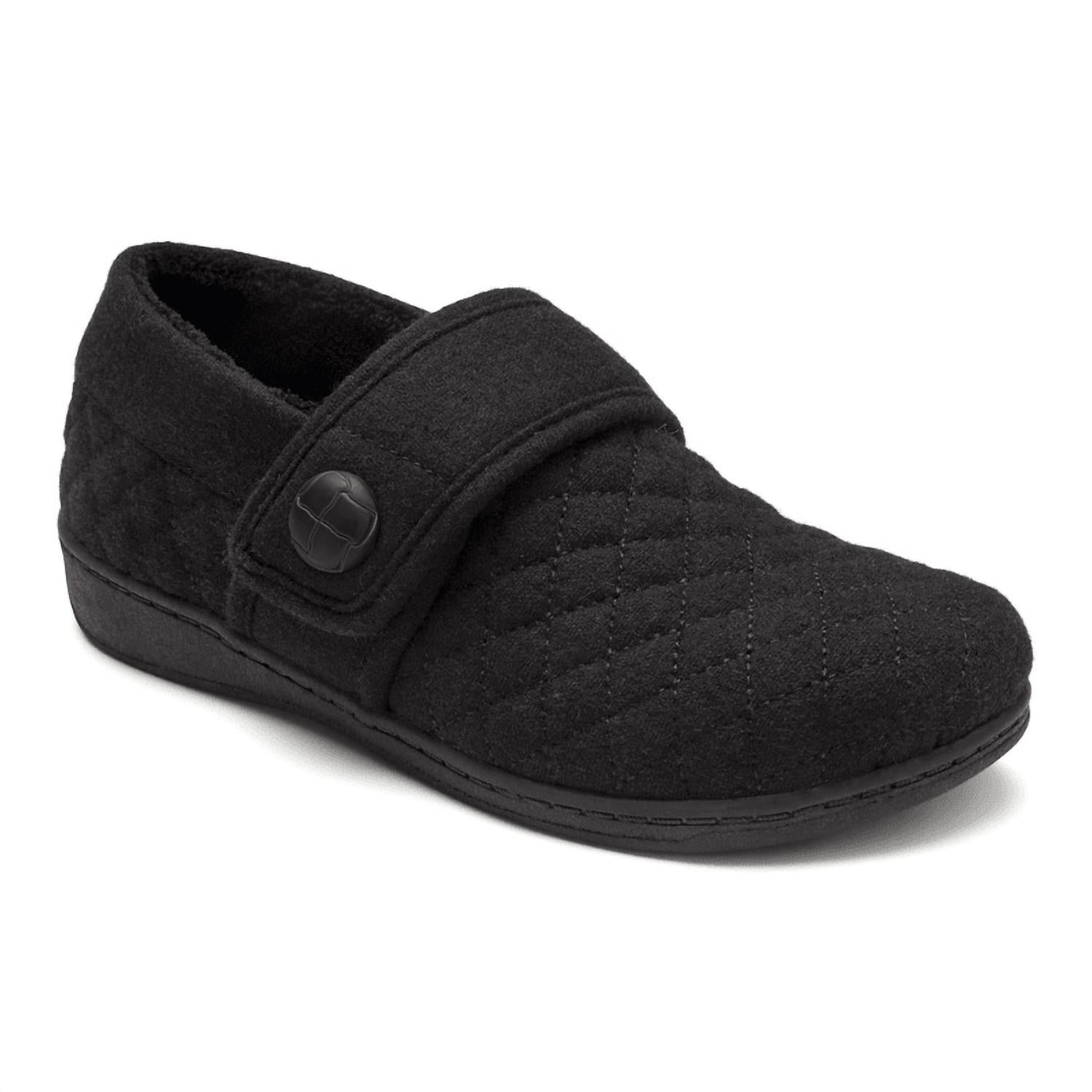 Damen Jackie Flanell-Slipper – mittlere Breite in schwarz